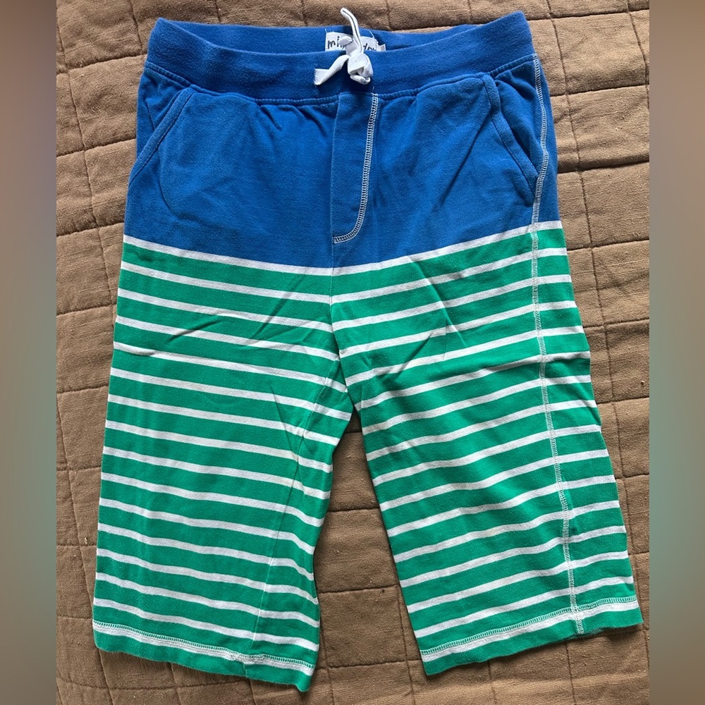 Mini Boden navy and green striped sweat shorts size 12